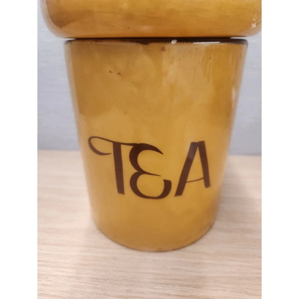 Vintage MCM Holiday Designs Tea Lidded Ceramic Canister Harvest Yellow Mushroom